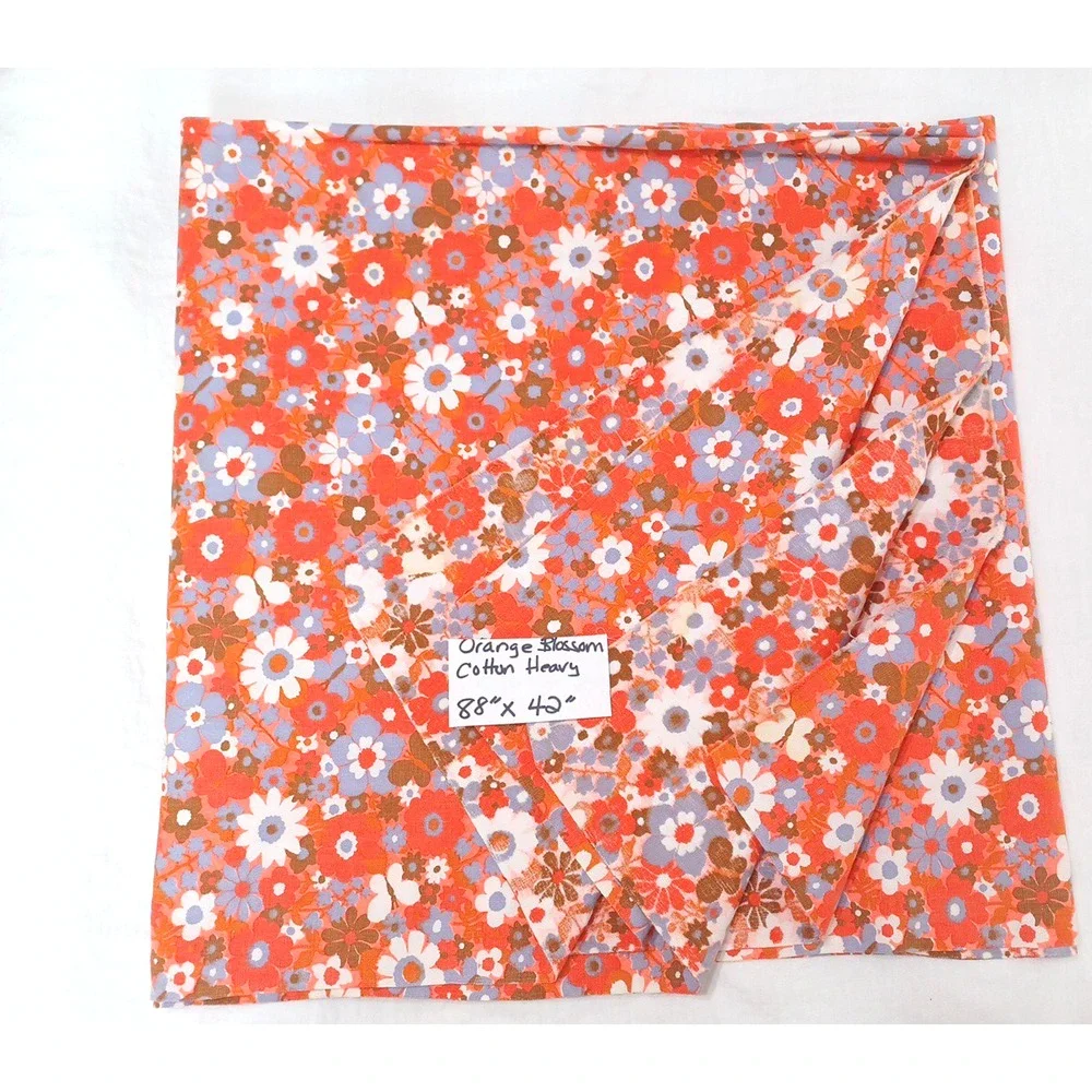 Orange Retro Daisy Floral Denim Cotton Fabric 1 Pc 88